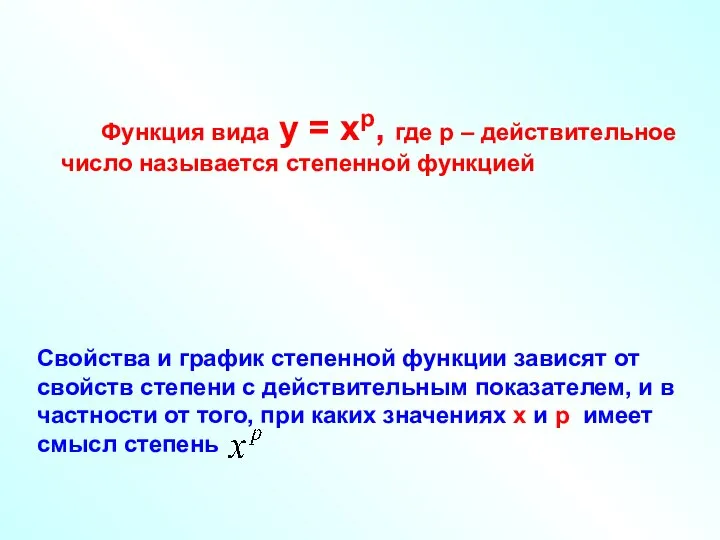 Функция вида у = хр, где р – действительное число называется