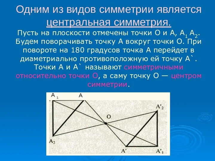 Одним из видов симметрии является центральная симметрия. Пусть на плоскости отмечены