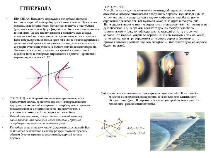 ГИПЕРБОЛА ПРАКТИКА: Используя определение гиперболы, нетрудно изготовить простейший прибор для её