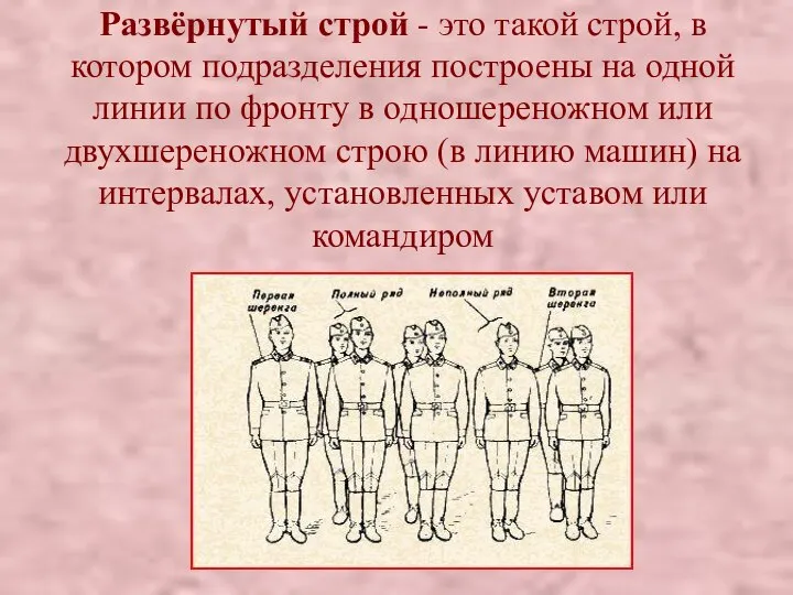 Развёрнутый строй - это такой строй, в котором подразделения построены на