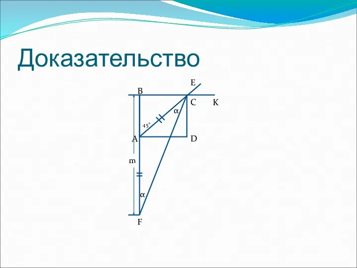 Доказательство B D F A E K C α α 45˚ m