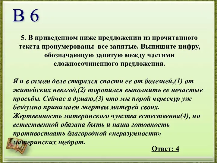 5. В приведенном ниже предложении из прочитанного текста пронумерованы все запятые.