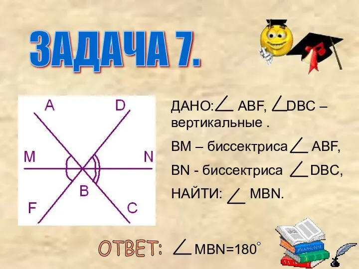 ДАНО: AВF, DBC – вертикальные . ВМ – биссектриса ABF, BN