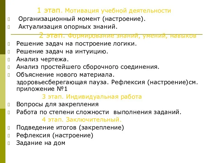 1 этап. Мотивация учебной деятельности Организационный момент (настроение). Актуализация опорных знаний.