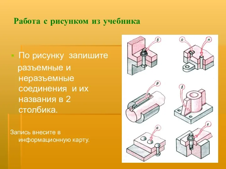 Работа с рисунком из учебника По рисунку запишите разъемные и неразъемные