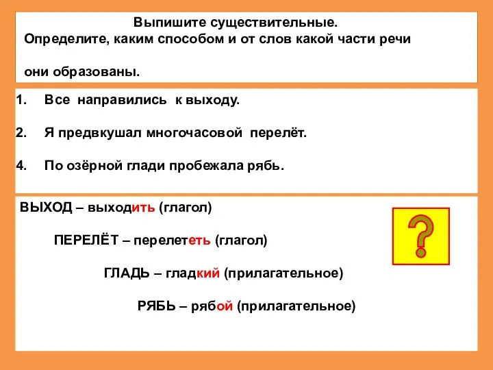 Выпишите существительные. Определите, каким способом и от слов какой части речи