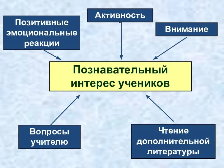 Активность Позитивные эмоциональные реакции Познавательный интерес учеников Вопросы учителю Чтение дополнительной литературы Внимание