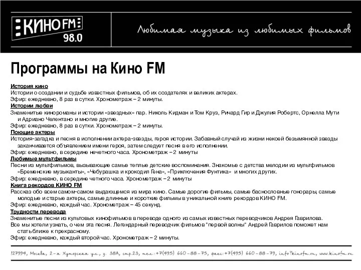 Программы на Кино FM История кино Истории о создании и судьбе