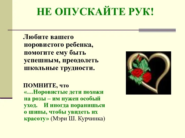 НЕ ОПУСКАЙТЕ РУК! Любите вашего норовистого ребенка, помогите ему быть успешным,