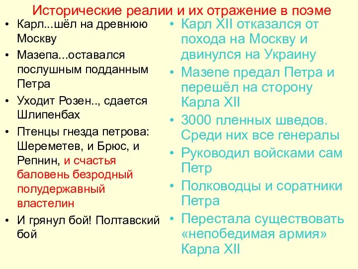 Исторические реалии и их отражение в поэме Карл...шёл на древнюю Москву