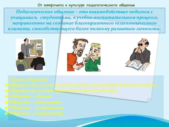 От конфликта к культуре педагогического общения Стили общения: Общение на основе