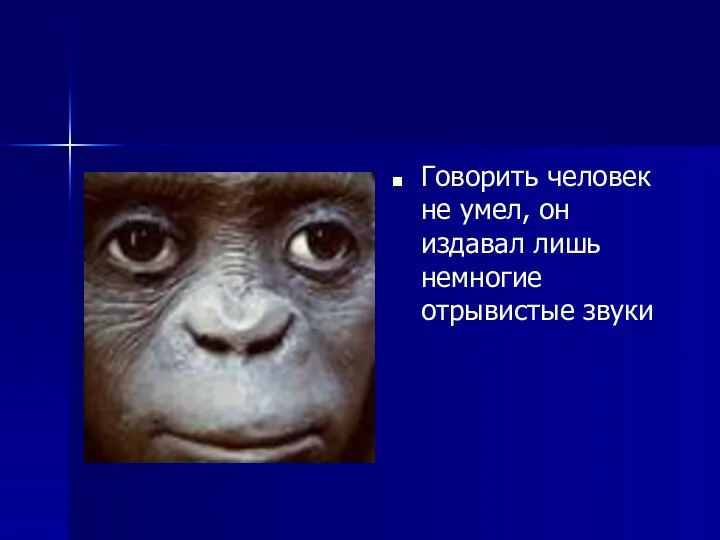 Говорить человек не умел, он издавал лишь немногие отрывистые звуки