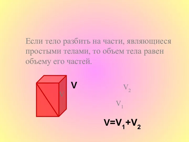 Если тело разбить на части, являющиеся простыми телами, то объем тела