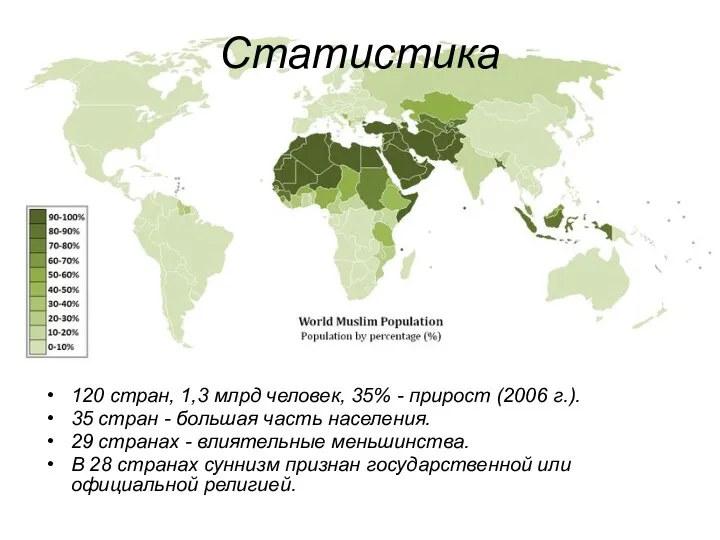 Статистика 120 стран, 1,3 млрд человек, 35% - прирост (2006 г.).