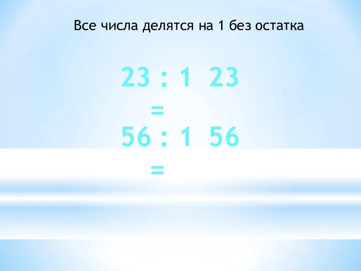 Все числа делятся на 1 без остатка 23 : 1 =