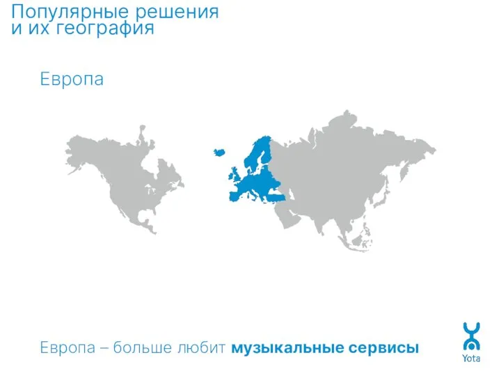 Популярные решения и их география Европа Европа – больше любит музыкальные сервисы