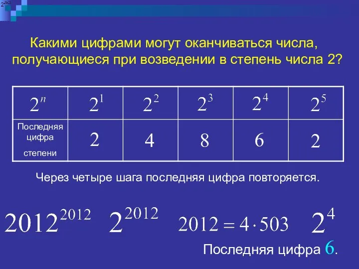 Какими цифрами могут оканчиваться числа, получающиеся при возведении в степень числа