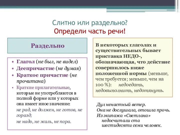 Слитно или раздельно? Определи часть речи! Раздельно В некоторых глаголах и