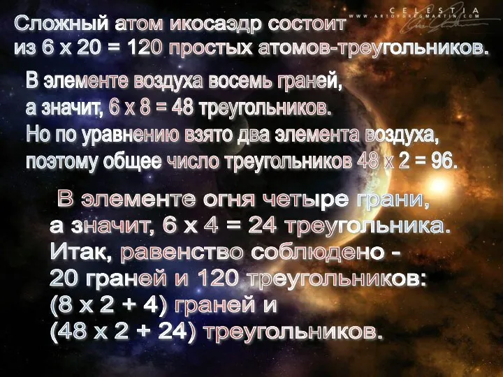 Сложный атом икосаэдр состоит из 6 x 20 = 120 простых