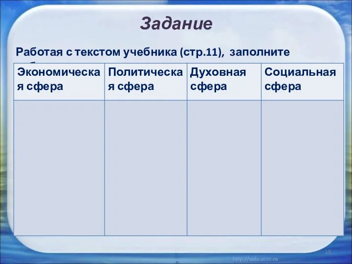 Задание Работая с текстом учебника (стр.11), заполните таблицу