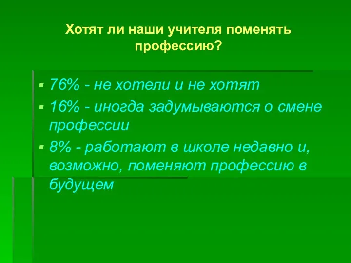 Хотят ли наши учителя поменять профессию? 76% - не хотели и