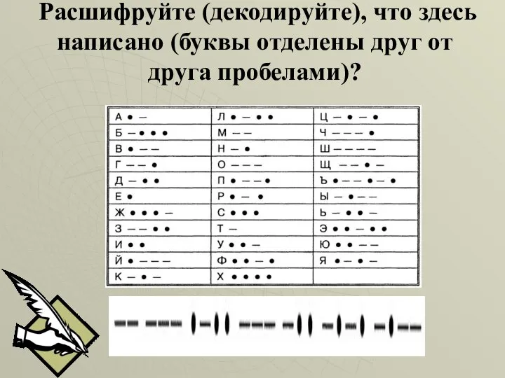 Расшифруйте (декодируйте), что здесь написано (буквы отделены друг от друга пробелами)?