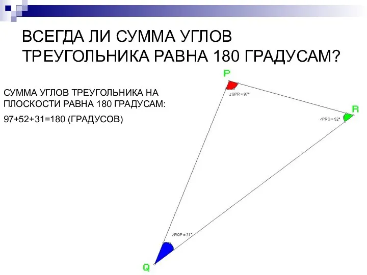 ВСЕГДА ЛИ СУММА УГЛОВ ТРЕУГОЛЬНИКА РАВНА 180 ГРАДУСАМ? СУММА УГЛОВ ТРЕУГОЛЬНИКА