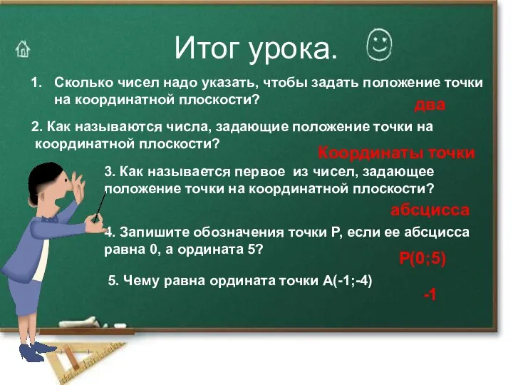 Итог урока. Сколько чисел надо указать, чтобы задать положение точки на