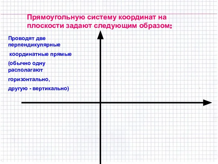 Прямоугольную систему координат на плоскости задают следующим образом: Проводят две перпендикулярные