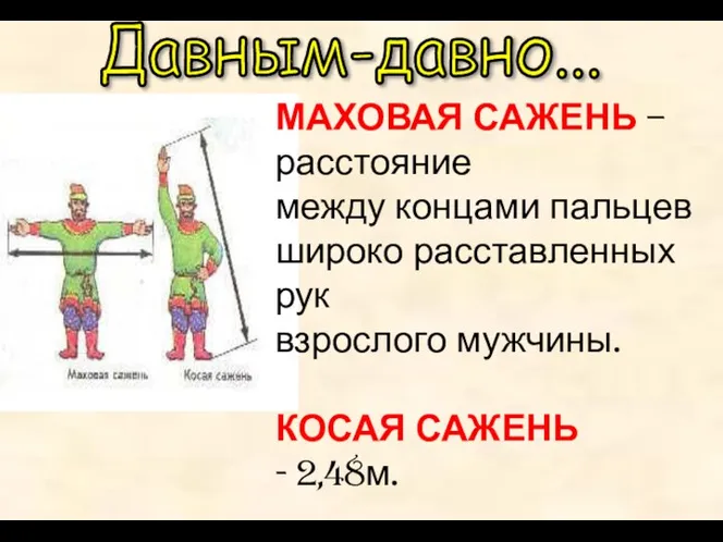 МАХОВАЯ САЖЕНЬ – расстояние между концами пальцев широко расставленных рук взрослого