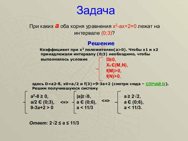 Задача Решение Коэффициент при х2 положителен(a>0). Чтобы х1 и х2 принадлежали