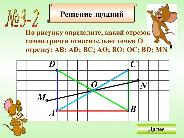 Решение заданий №3-2 По рисунку определите, какой отрезок cимметричен относительно точки