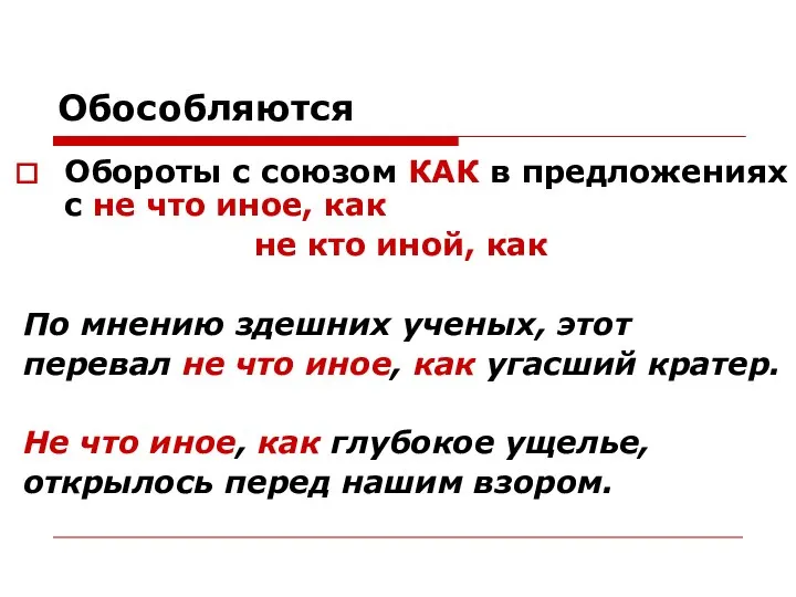 Обособляются Обороты с союзом КАК в предложениях с не что иное,