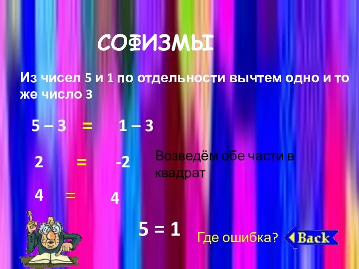 СОФИЗМЫ Из чисел 5 и 1 по отдельности вычтем одно и