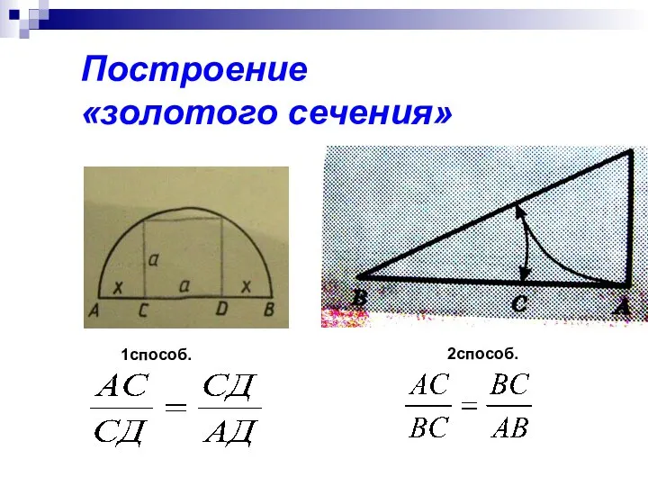 Построение «золотого сечения» 1способ. 2способ.