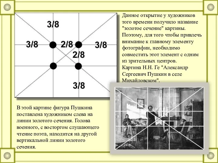 Данное открытие у художников того времени получило название "золотое сечение" картины.