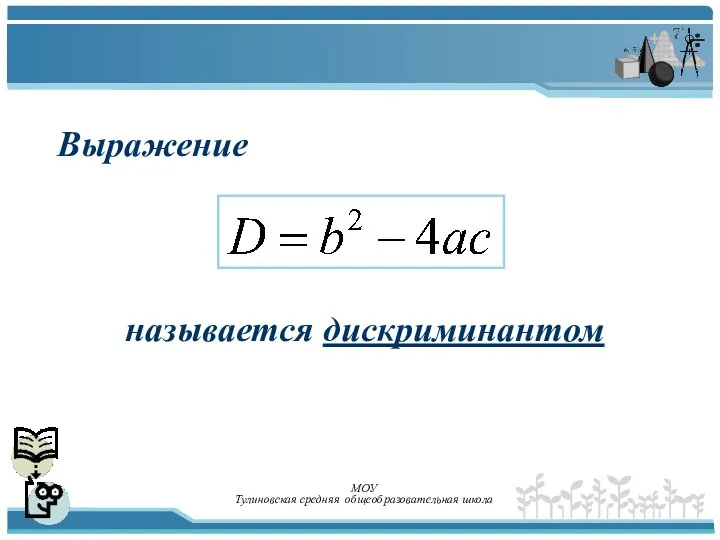 МОУ Тулиновская средняя общеобразовательная школа называется дискриминантом Выражение