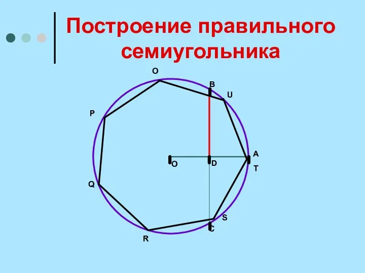Построение правильного семиугольника О D A В C O P Q R S U T