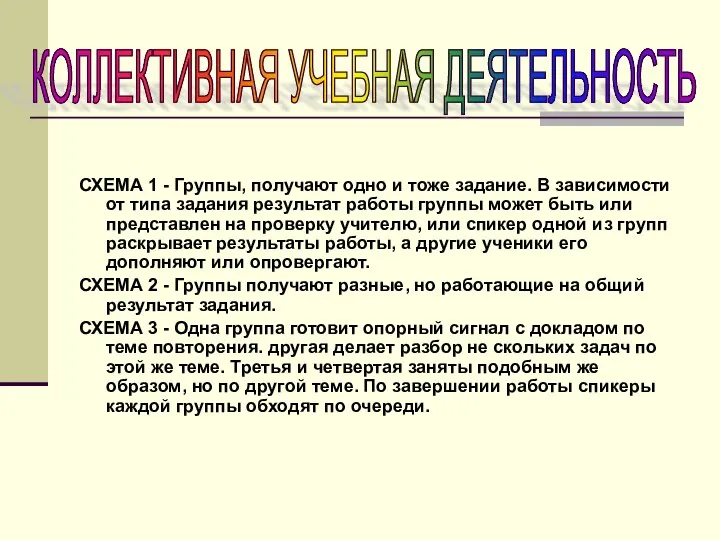 СХЕМА 1 - Группы, получают одно и тоже задание. В зависимости