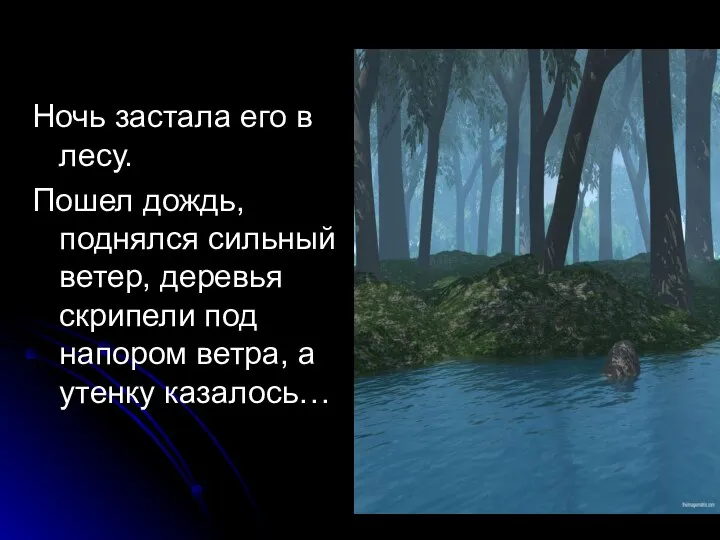 Ночь застала его в лесу. Пошел дождь, поднялся сильный ветер, деревья