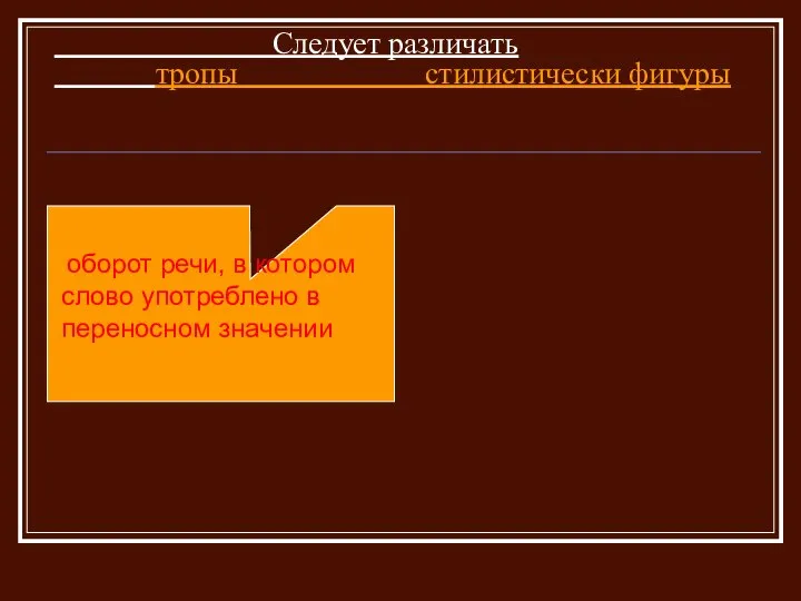 Следует различать тропы стилистически фигуры оборот речи, в котором слово употреблено в переносном значении