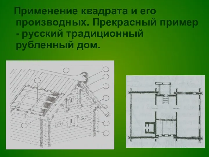 Применение квадрата и его производных. Прекрасный пример - русский традиционный рубленный дом.