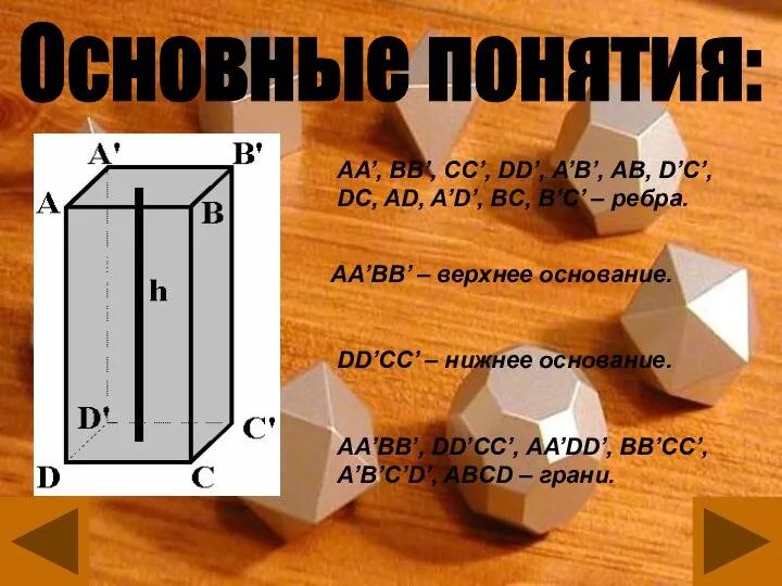 АА’, BB’, CC’, DD’, A’B’, AB, D’C’, DC, AD, A’D’, BC,