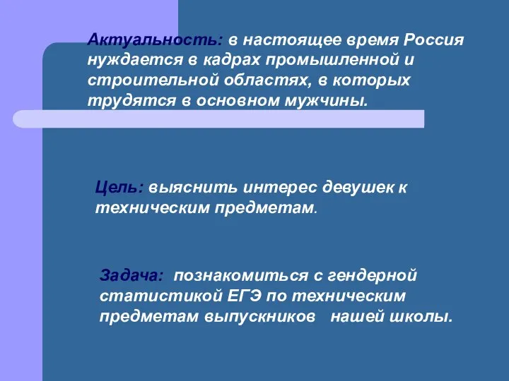 Актуальность: в настоящее время Россия нуждается в кадрах промышленной и строительной