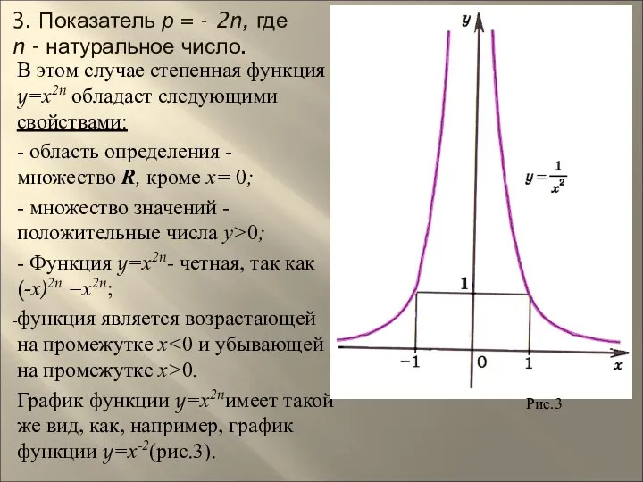 3. Показатель р = - 2n, где n - натуральное число.