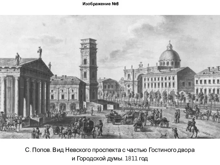 Изображение №8 С. Попов. Вид Невского проспекта с частью Гостиного двора и Городской думы. 1811 год