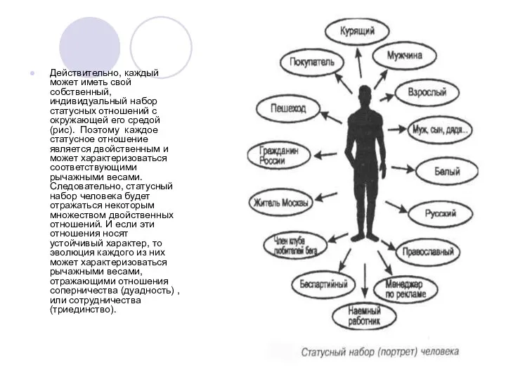 Действительно, каждый может иметь свой собственный, индивидуальный набор статусных отношений с