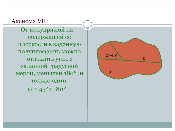 Аксиома VII: От полупрямой на содержащей её плоскости в заданную полуплоскость