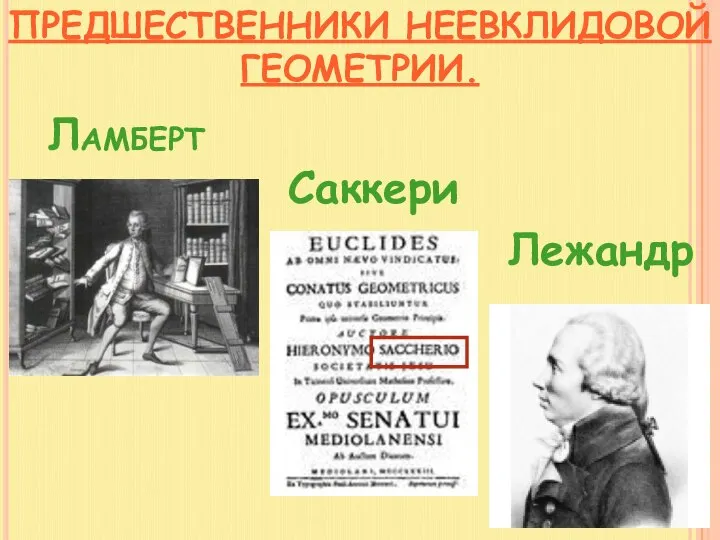 Ламберт Лежандр ПРЕДШЕСТВЕННИКИ НЕЕВКЛИДОВОЙ ГЕОМЕТРИИ. Саккери