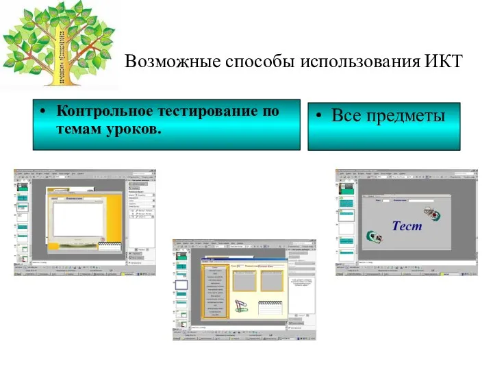 Контрольное тестирование по темам уроков. Все предметы Возможные способы использования ИКТ